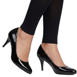 DKNYC Black Patent Pointed Toe Pump Slim Stacked Heel Pumps Stacy size 8 Office